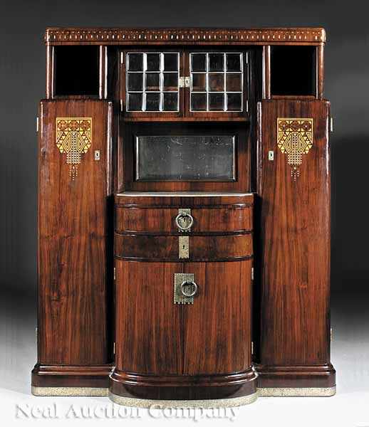 Appraisal: An Austro-Hungarian Jugenstil Mother-of-Pearl Inlaid Rosewood Cabinet the back with