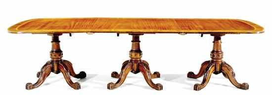 Appraisal: Adam style carved mahogany triple-pedestal dining table rectangular banded top