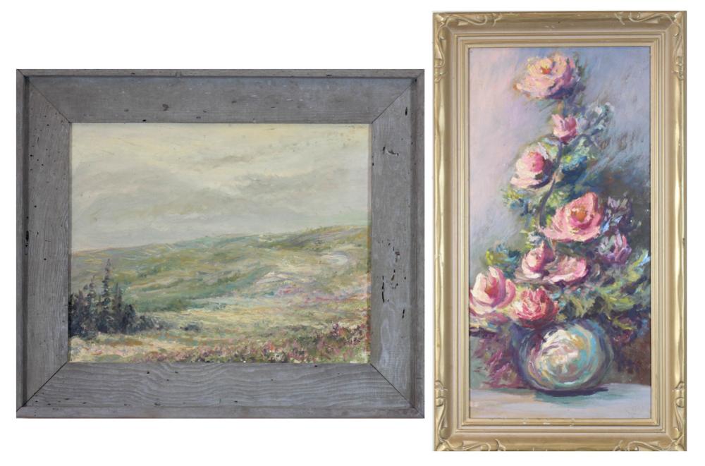 Appraisal: ATTRIBUTED TO HOMER WELTY Oregon - two oils on board