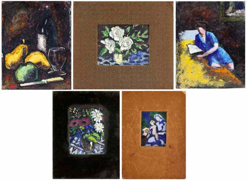 Appraisal: Five Paul Mergier Enamel Panels French - each panel of