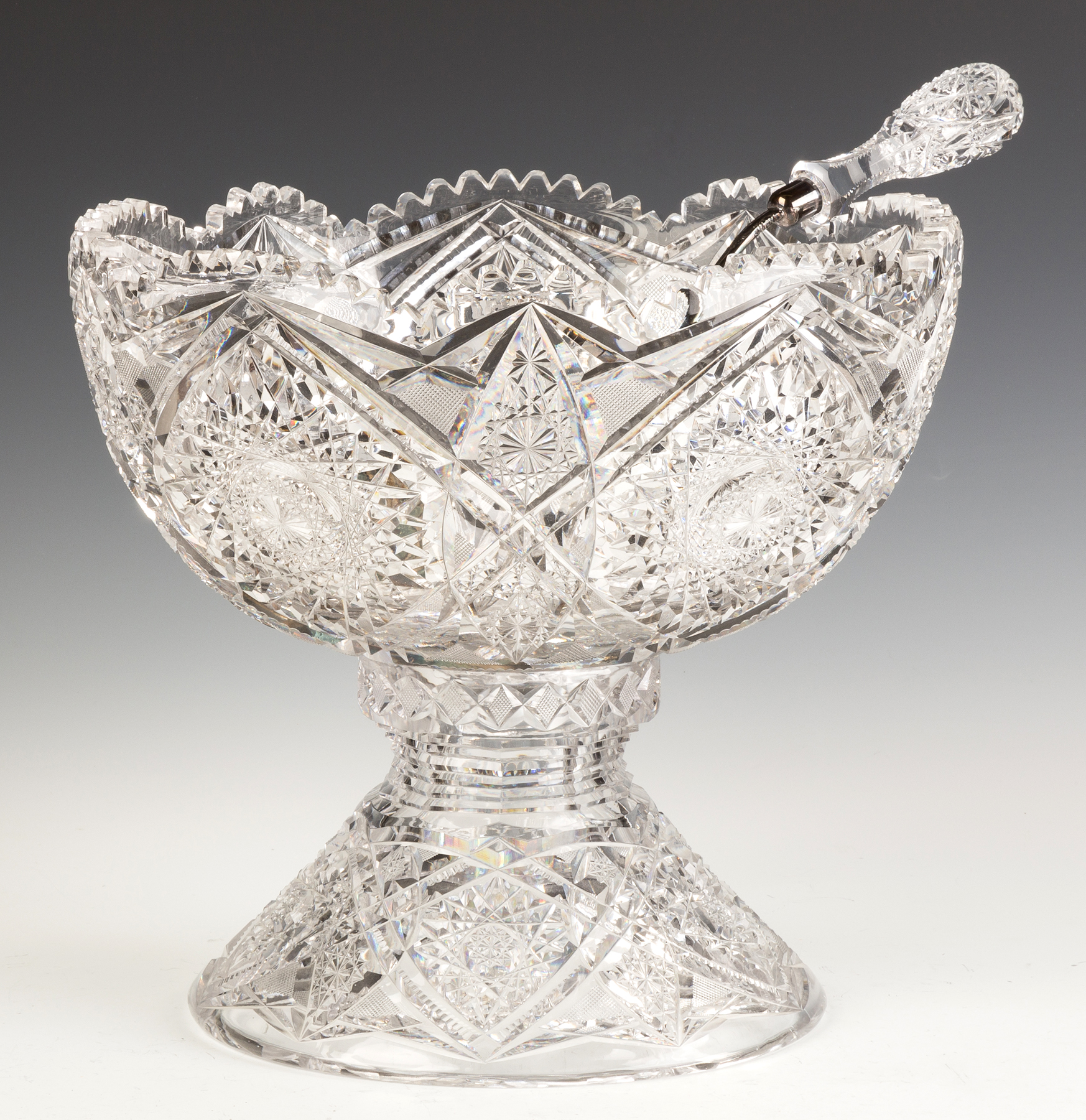 Appraisal: Cut Glass Punch Bowl and Pedestal th century Together with