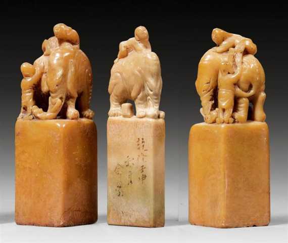 Appraisal: A SET OF THREE SHOUSHAN STONE SEALS China dated height