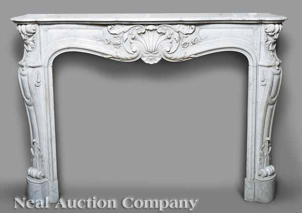 Appraisal: An Antique Louis XV-Style Carved Carrara Marble Mantel early th