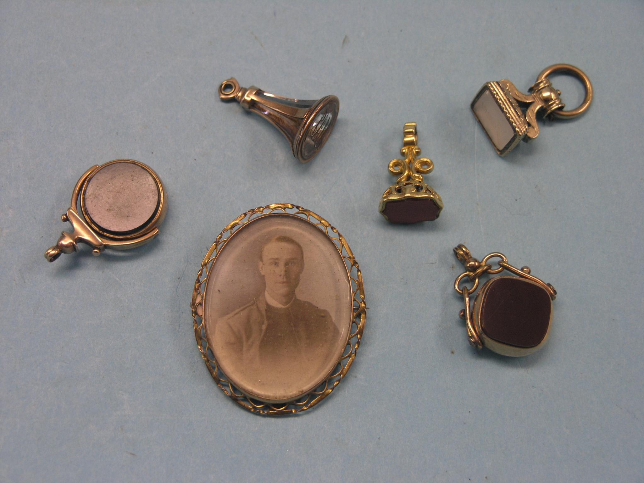 Appraisal: Five various gold yellow metal seals and an oval ct