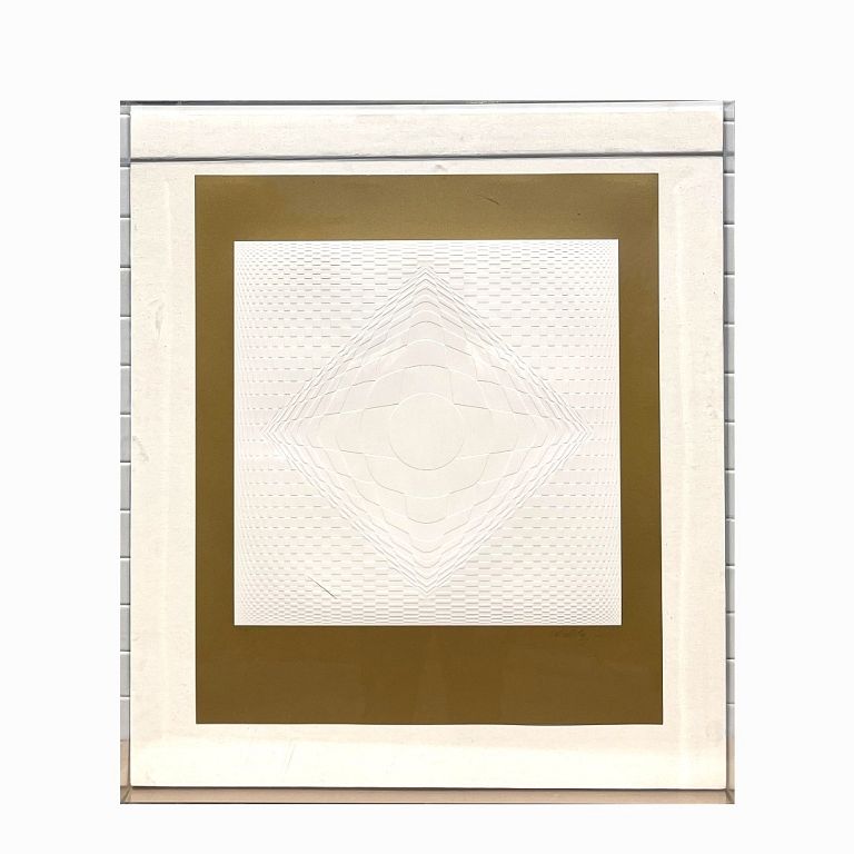 Appraisal: Victor Vasarely Art in Lucite Display Frame Victor Vasarely Art