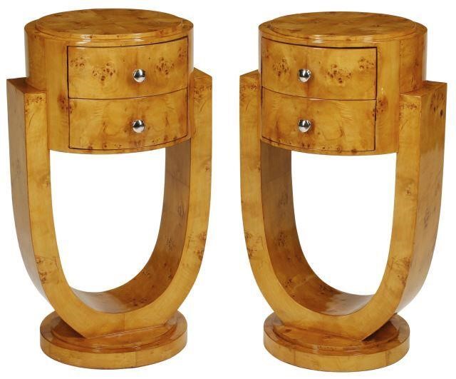 Appraisal: pair French Art Deco style circular nightstands with two drawers