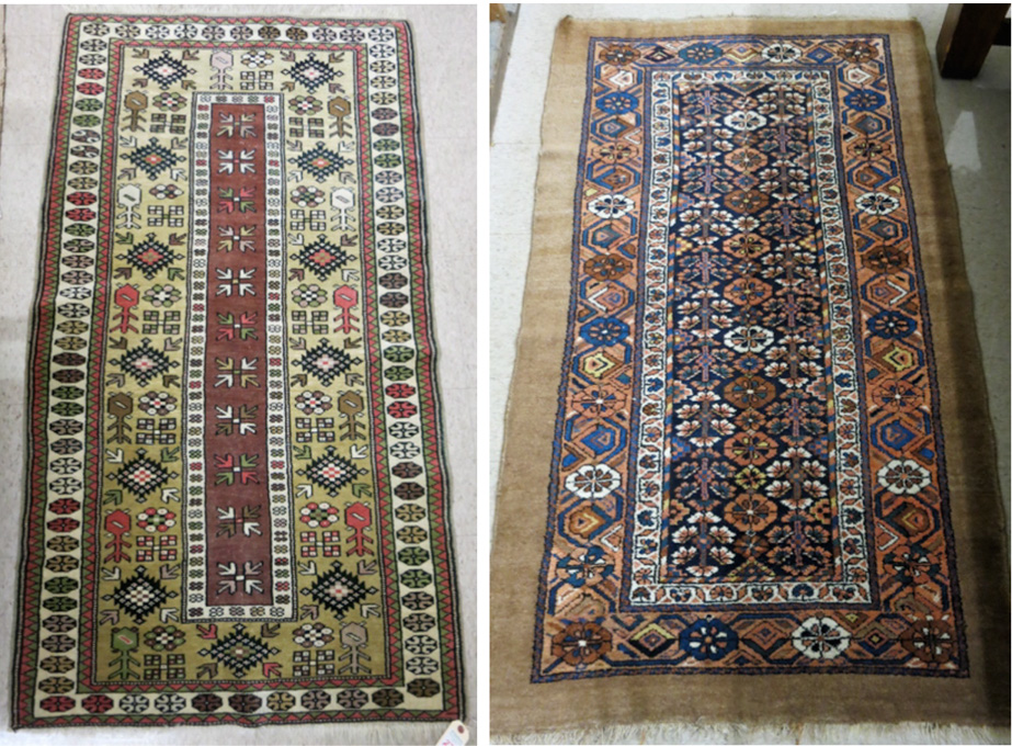 Appraisal: TWO SEMI-ANTIQUE TRIBAL AREA RUGS ' x ' Caucasian design