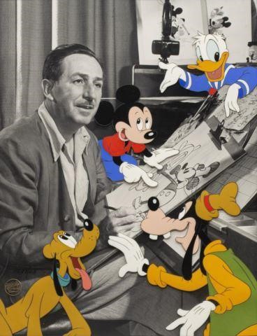 Appraisal: Framed hand-painted character cel with black-and-white continuous-tone photo print Walt