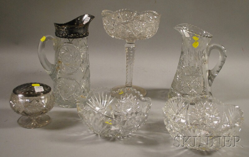 Appraisal: Five Pieces of Colorless Cut Glass and a Silver-plate Mounted