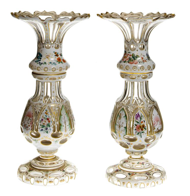 Appraisal: A PAIR OF CASED GLASS VASES FRENCH OR BOHEMIAN cased