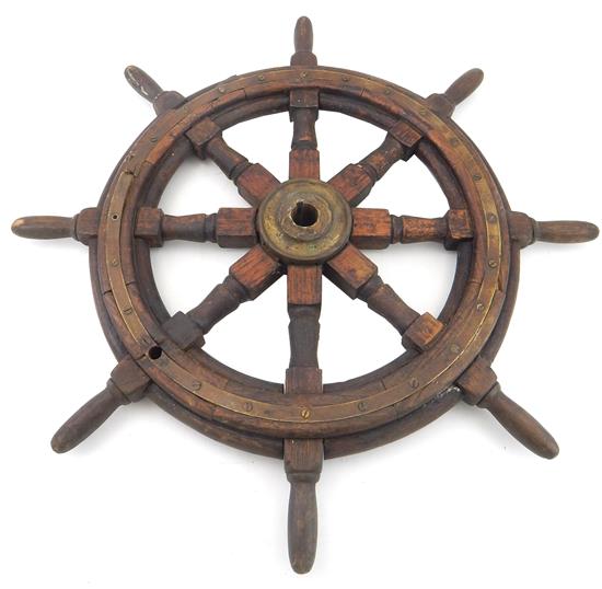 Appraisal: th th C ship's wheel eight turned timber spokes radiating