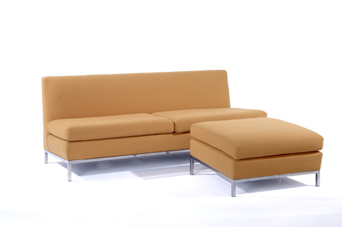 Appraisal: FLORENCE KNOLL KNOLL Sofa and ottoman on brushed metal frame