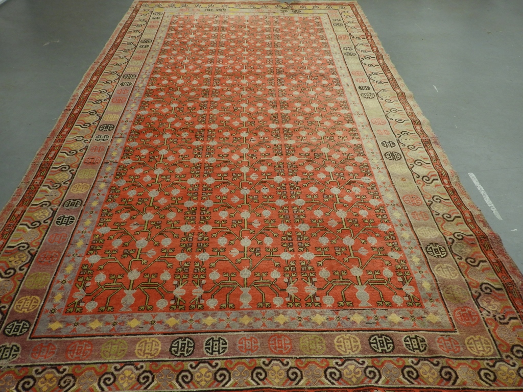 Appraisal: EASTERN TURKESTAN KHOTAN ROOM SIZE CARPET RUG Eastern Turkestan Circa