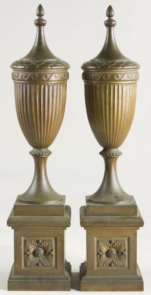 Appraisal: Pair of Large Architectural Bronze Urns tapering fluted form on