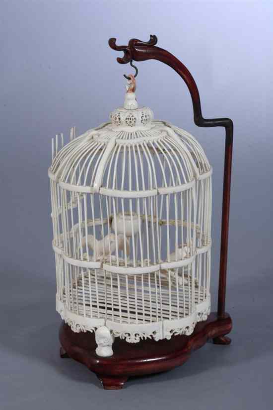 Appraisal: CHINESE IVORY BIRD CAGE th century Lobed dome shape the