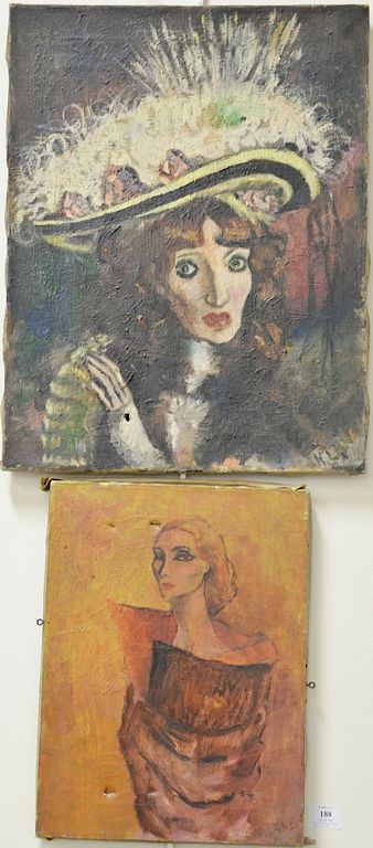 Appraisal: Two Kenneth Jay Lane oil on canvas portraits of women