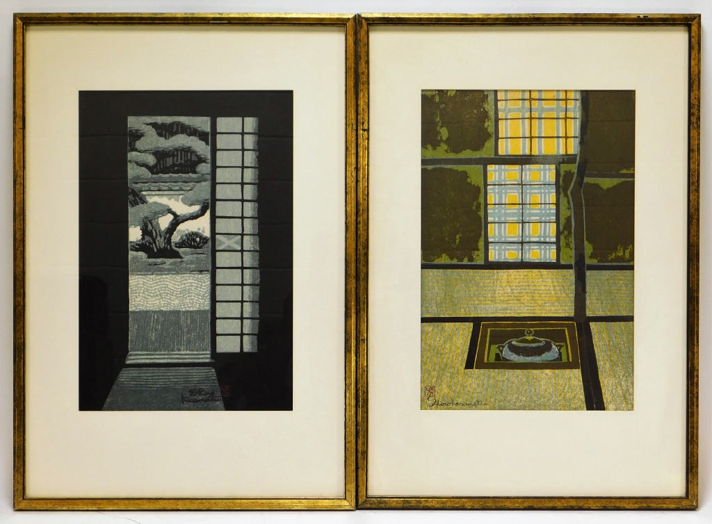 Appraisal: PR SHIRO KASAMATSU INTERIOR WOODBLOCK PRINTS Japan - Includes two