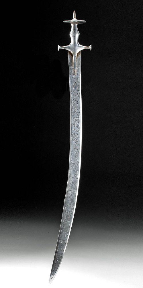 Appraisal: th C Indian Tulwar Carbon Steel Sword Animal Motifs South