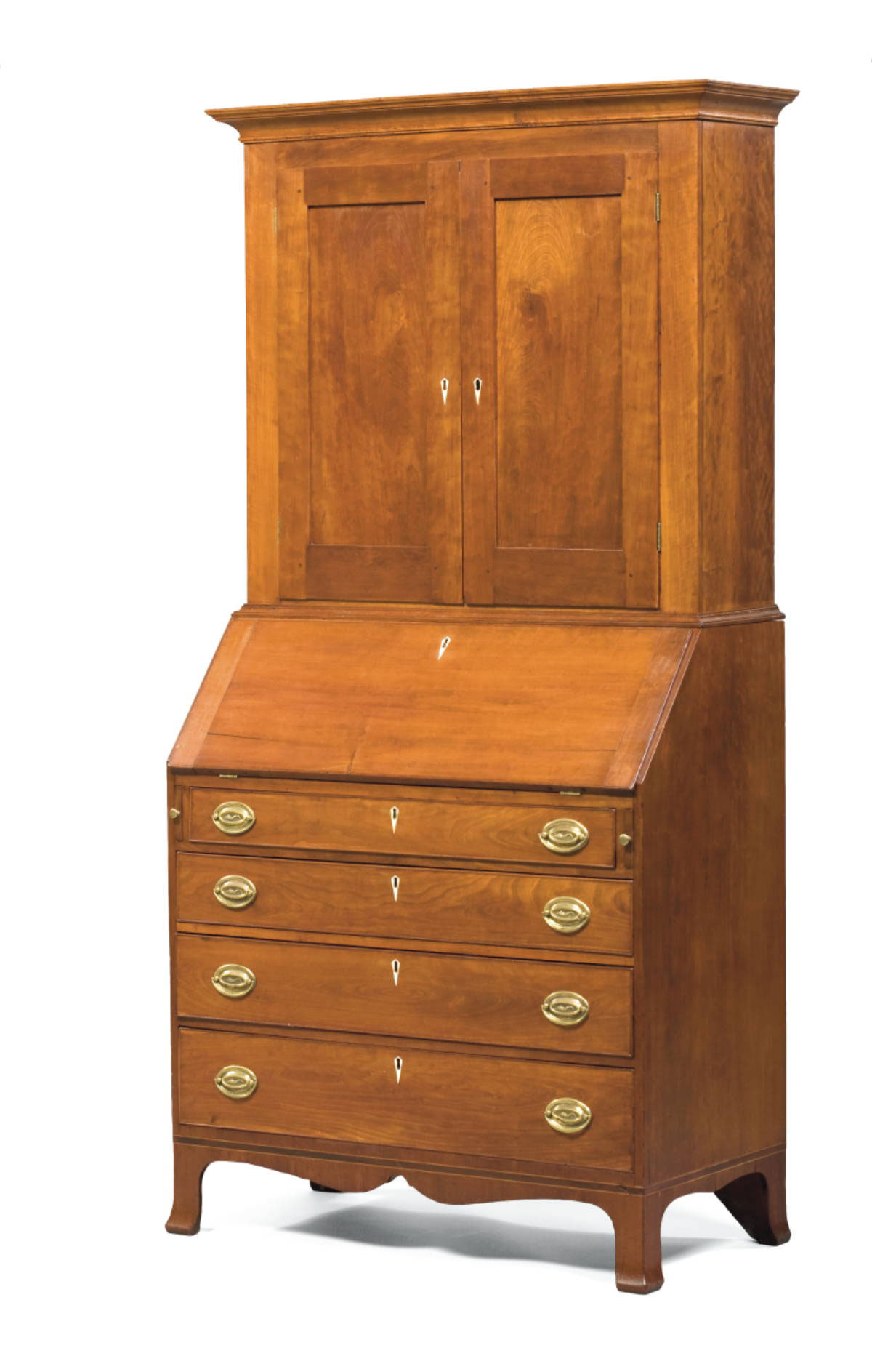 Appraisal: AMERICAN HEPPLEWHITE INLAID CHERRY DESK AND BOOKCASE The upper section