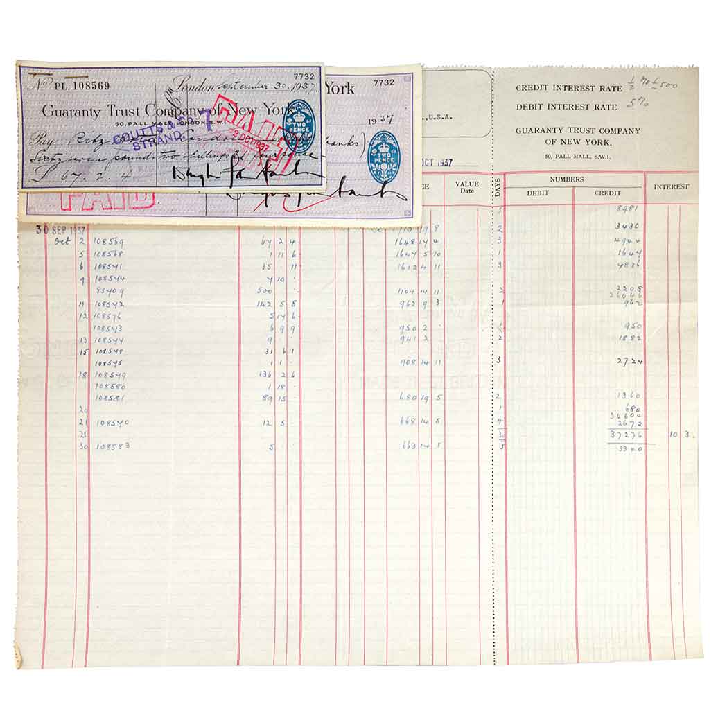 Appraisal: FAIRBANKS DOUGLAS SR Group of approximately sixteen cancelled checks drawn