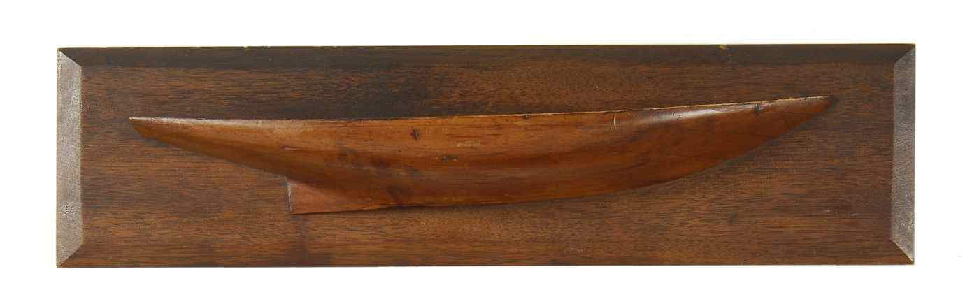 Appraisal: MOUNTED LAID-UP HALF MODEL OF A SAILBOATEarly th CenturyMahogany backboard