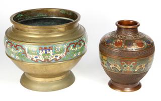 Appraisal: Japanese Champleve Cloisonne Jars Vases lot of Japanese champleve cloisonne