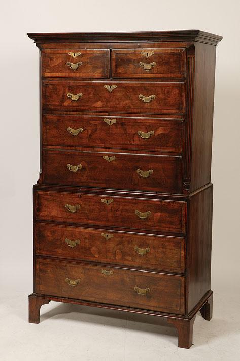 Appraisal: A GEORGE II STYLE WALNUT CHEST ON CHEST the upper