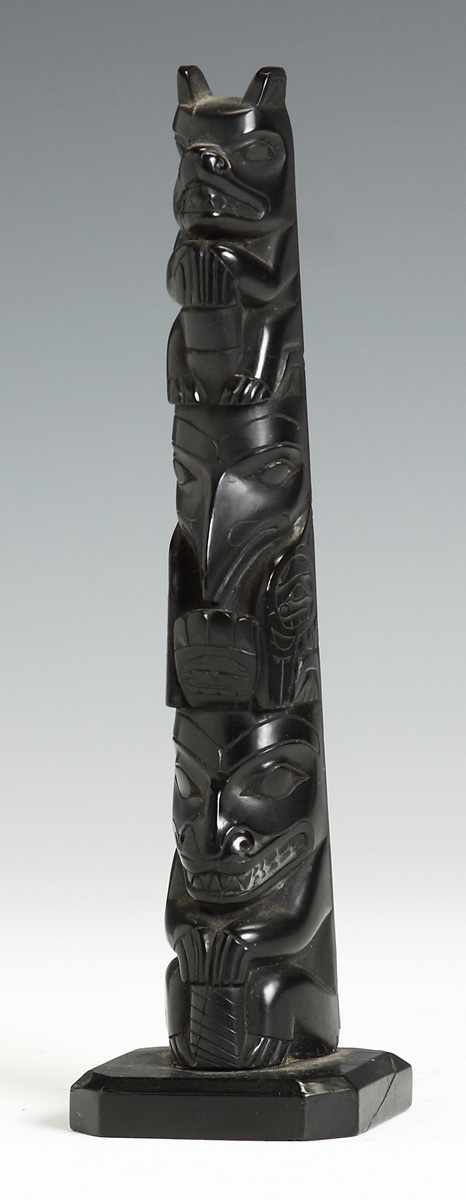 Appraisal: Argillite NW Coast Miniature Totem Pole C Condition Repaired crack