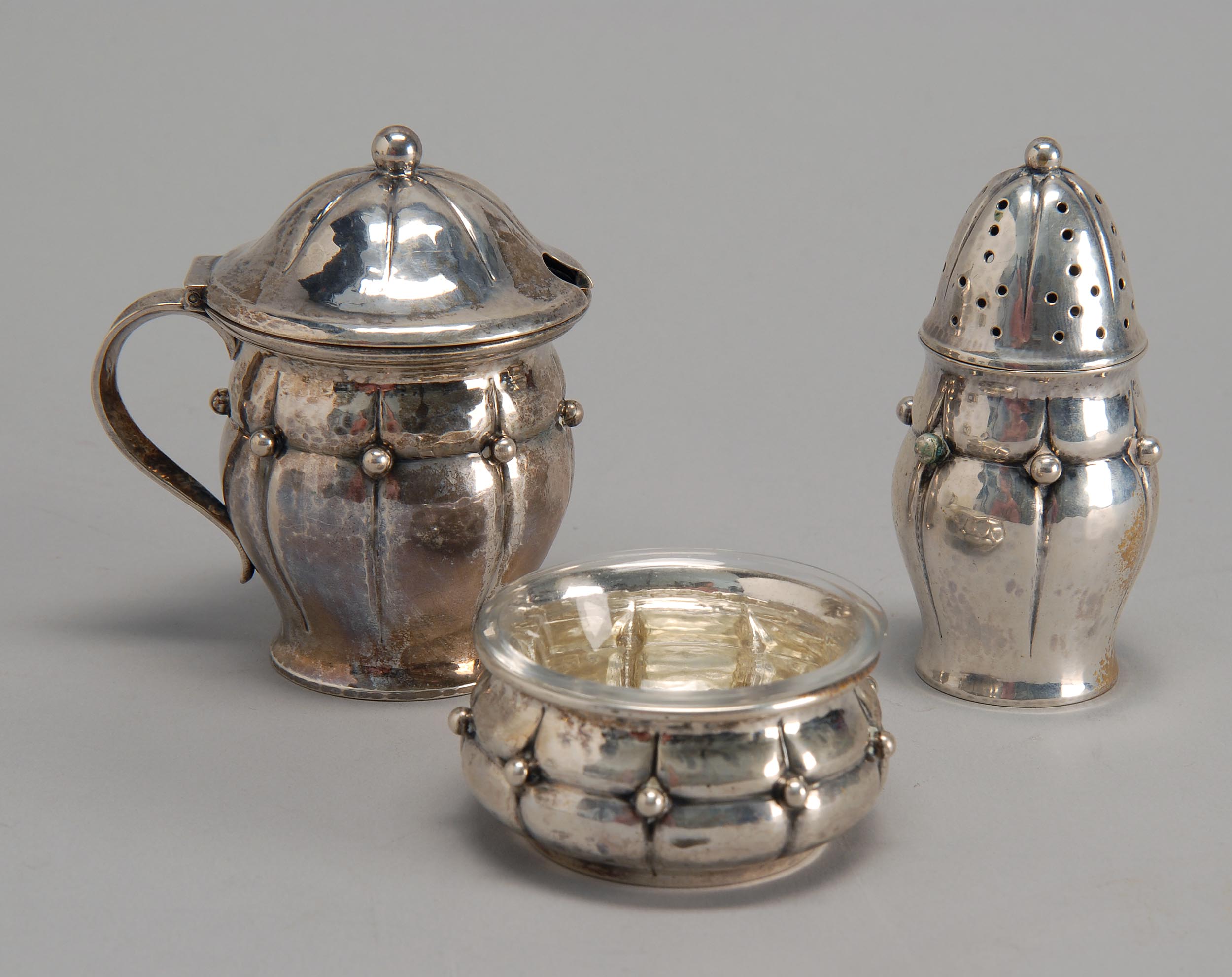 Appraisal: THREE-PIECE DANISH SILVER CONDIMENT SET BY P HERTZ th CenturyIncludes