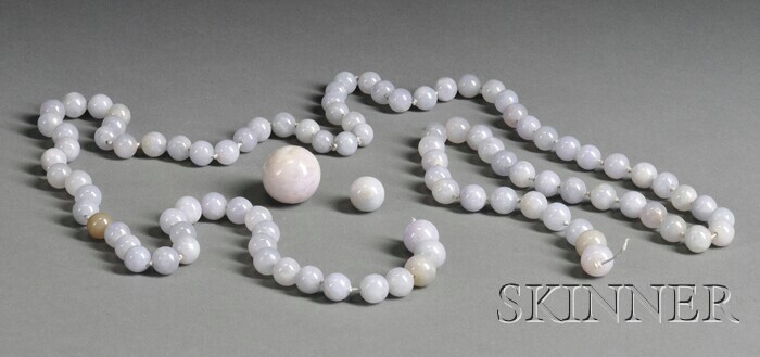 Appraisal: Lavender Jade Beads China lg approx in