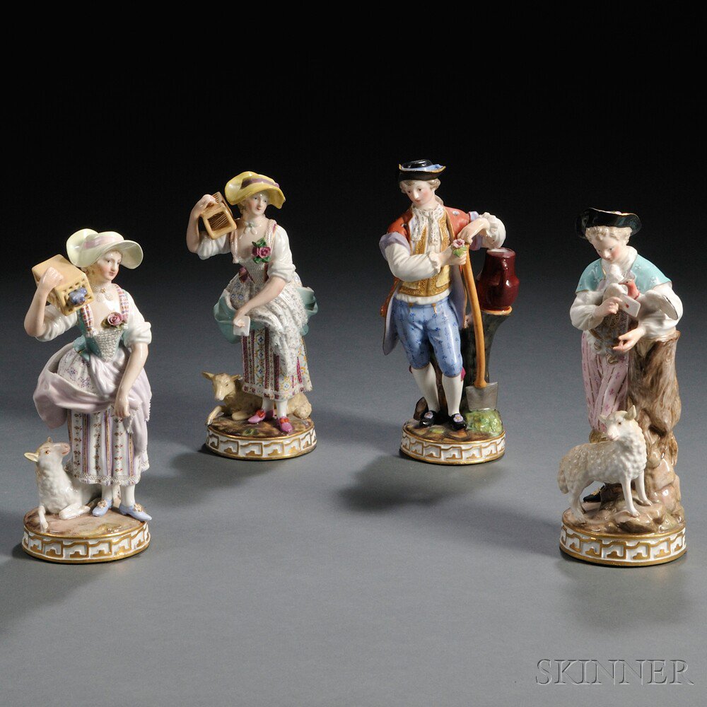 Appraisal: Four Meissen Porcelain Figures Germany late th century each polychrome