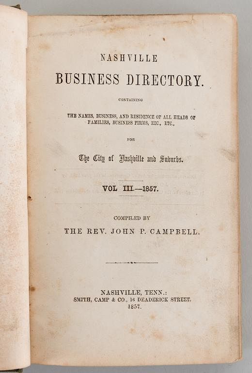 Appraisal: Nashville Business Directory Campbell John P NASHVILLE BUSINESS DIRECTORY Containing