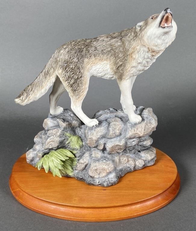 Appraisal: Hand painted porcelain sculpture titled Gray Wolf by Franklin Mint