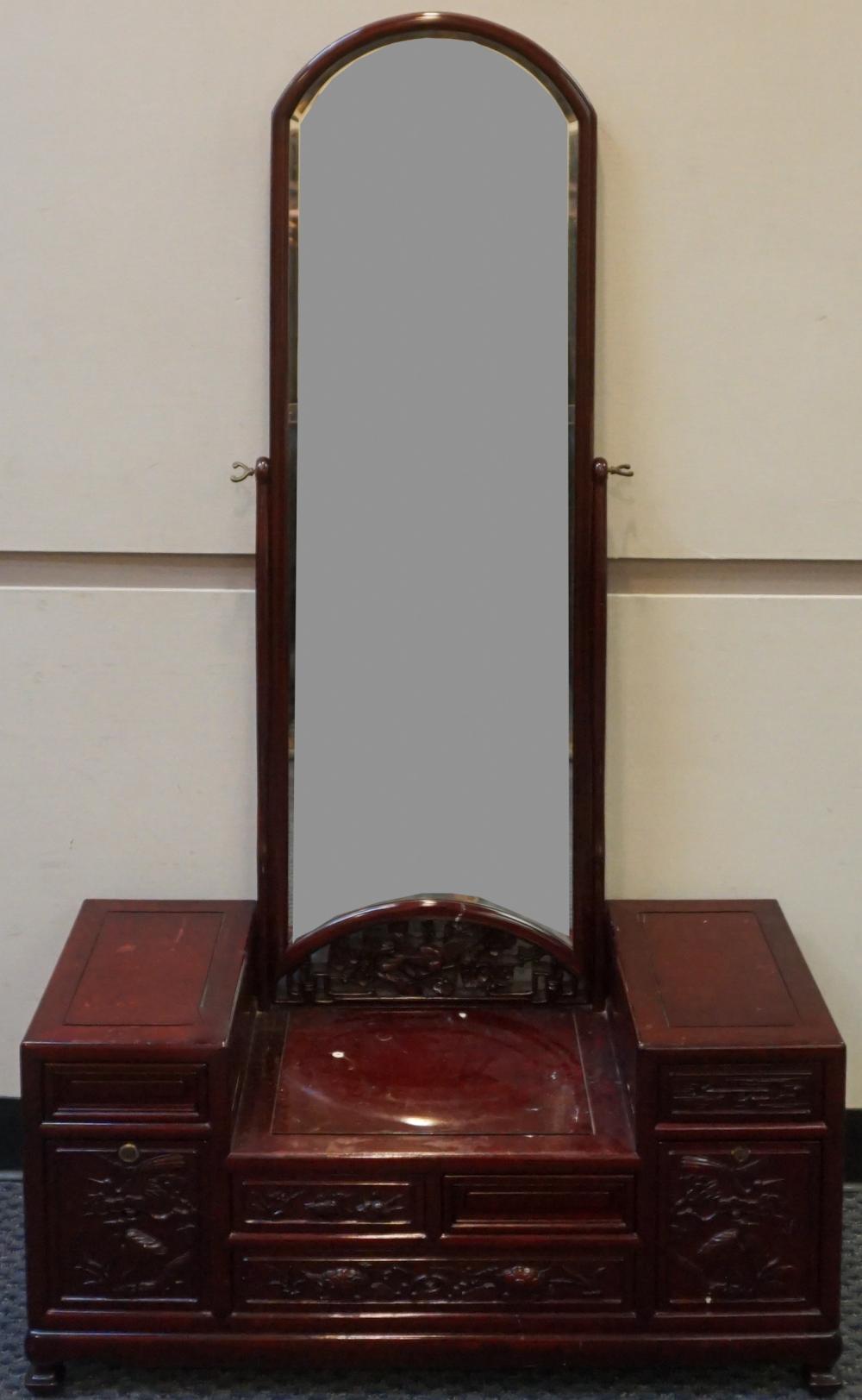 Appraisal: Chinese Teak Vanity with Cheval Type Mirror x x in