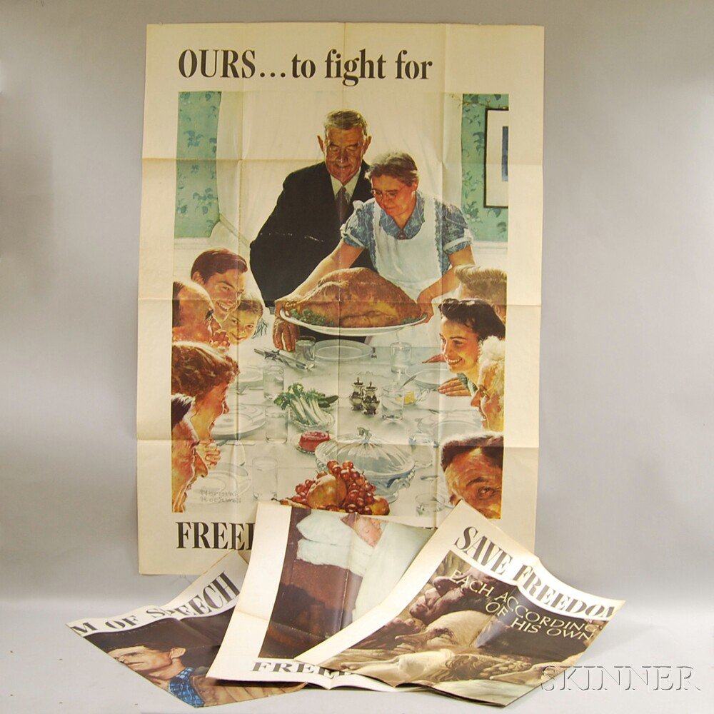 Appraisal: Set of Four Norman Rockwell U S WWII Freedoms Lithograph