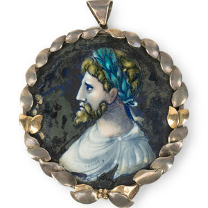 Appraisal: A Limoges Enamel Pendant TH CENTURY depicting classic male figure