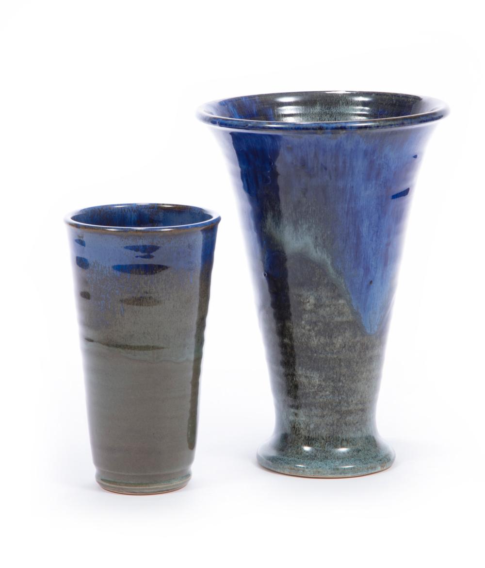 Appraisal: TWO SHEARWATER BLUE GLAZE VASESTwo Shearwater Blue Glaze Vases st