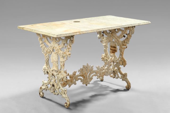 Appraisal: Exceedingly Rare American Rococo Revival Cast-Iron and Marble-Top Garden Table