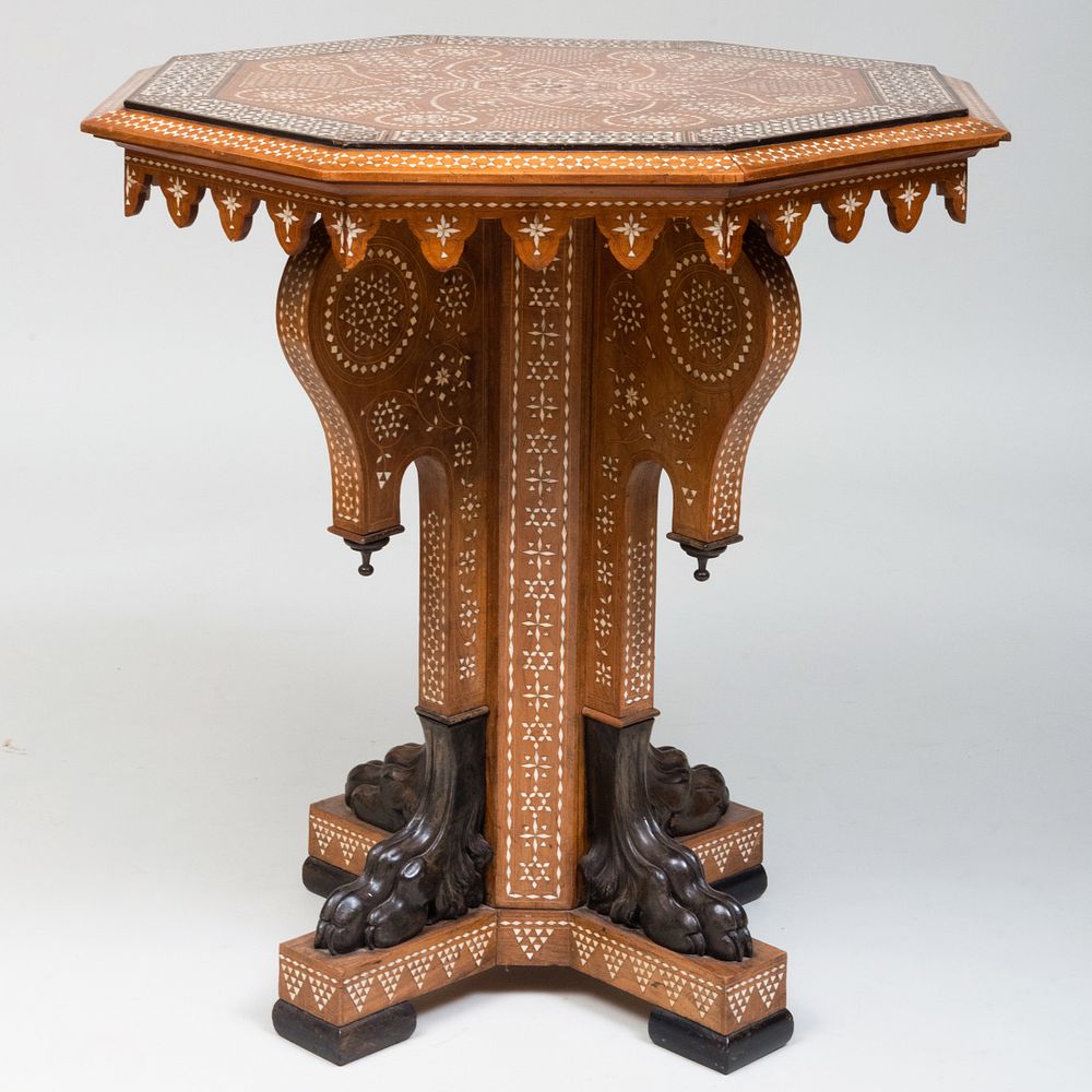 Appraisal: Middle Eastern Bone Inlaid Hardwood Octagonal Table x x in