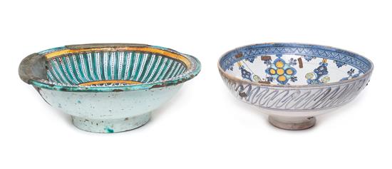 Appraisal: Sale Lot Two Islamic Faience Footed Bowls th century with