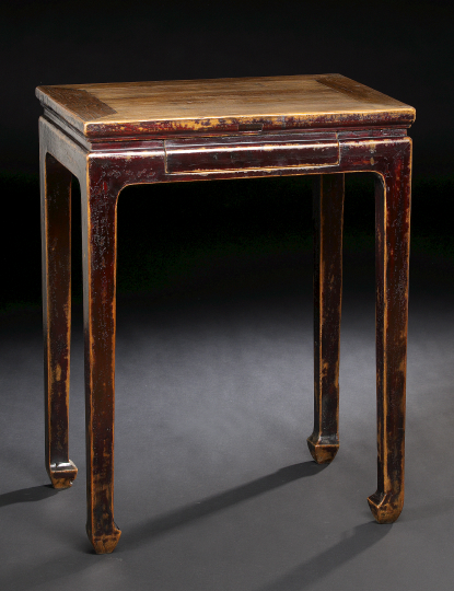 Appraisal: Unusual Chinese Lacquered Wood Side Table th century of rectangular