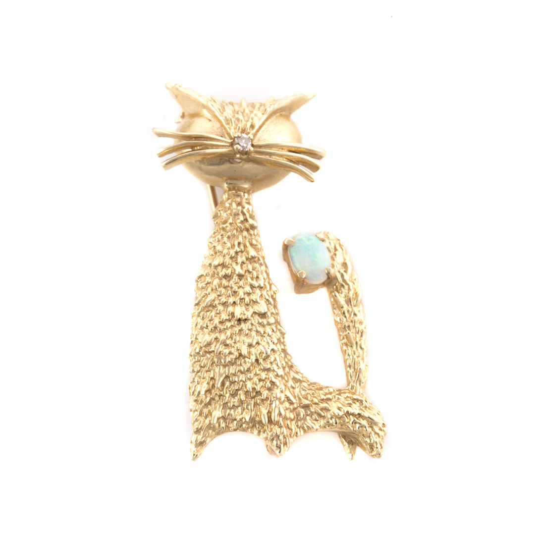 Appraisal: A Lady's K Cat Brooch with Opal Diamond K yellow