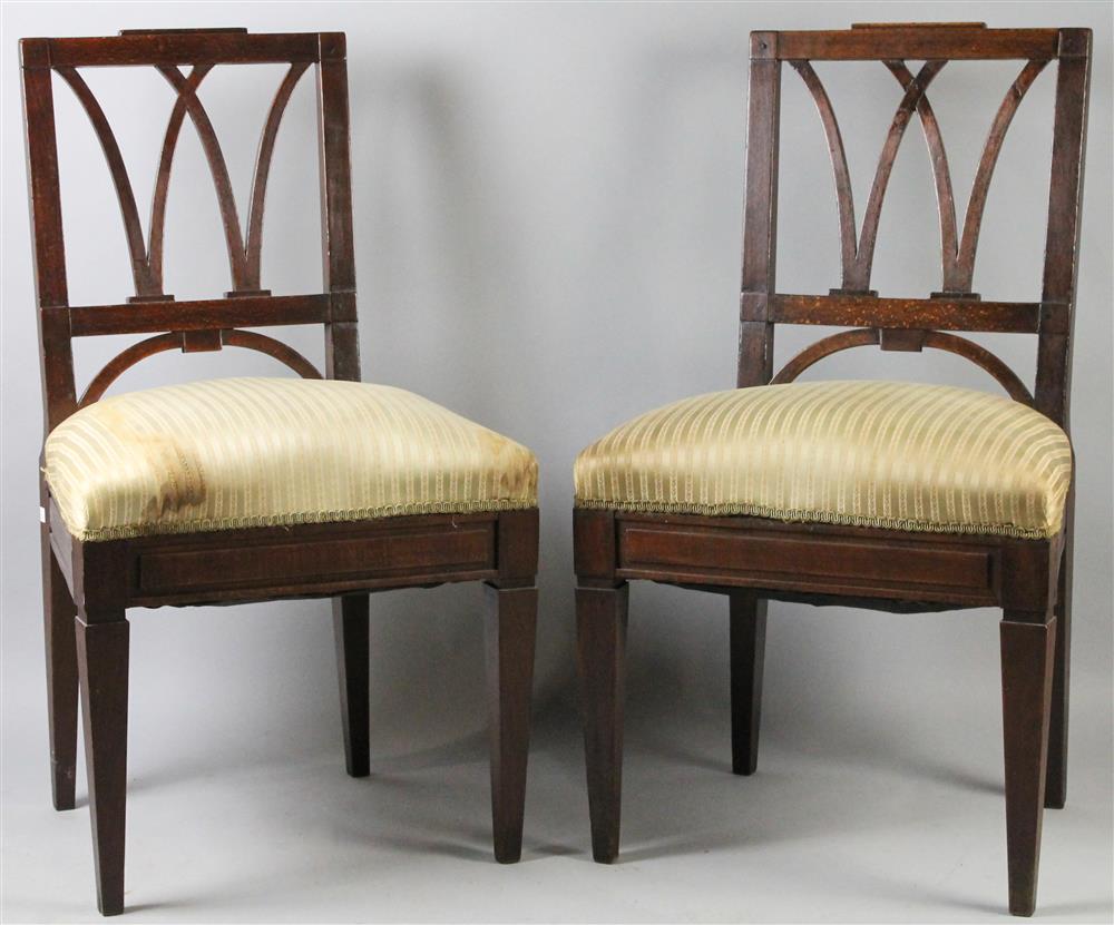 Appraisal: PAIR OF CONTINENTAL EMPIRE MAHOGANY SIDE CHAIRS each having a