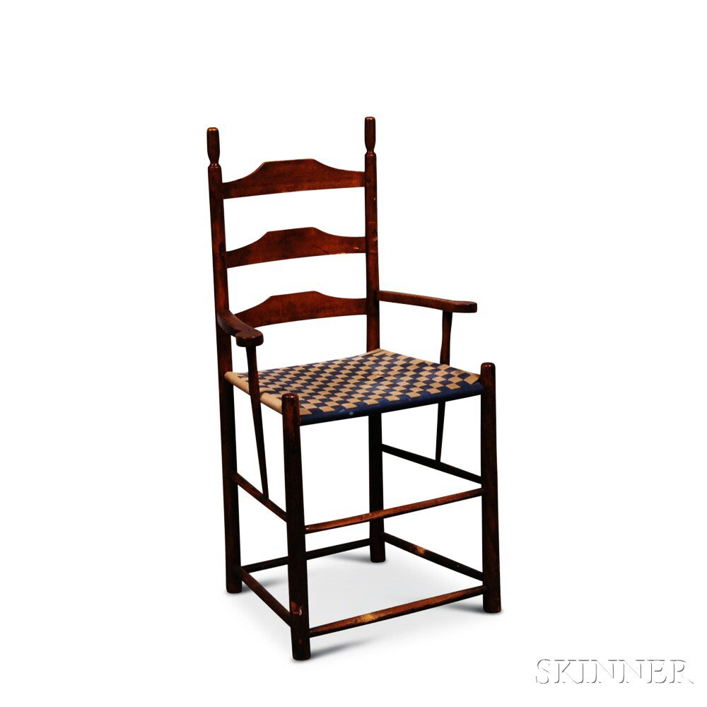 Appraisal: Shaker-style Ladder-back Armchair th century with three slats woven tape