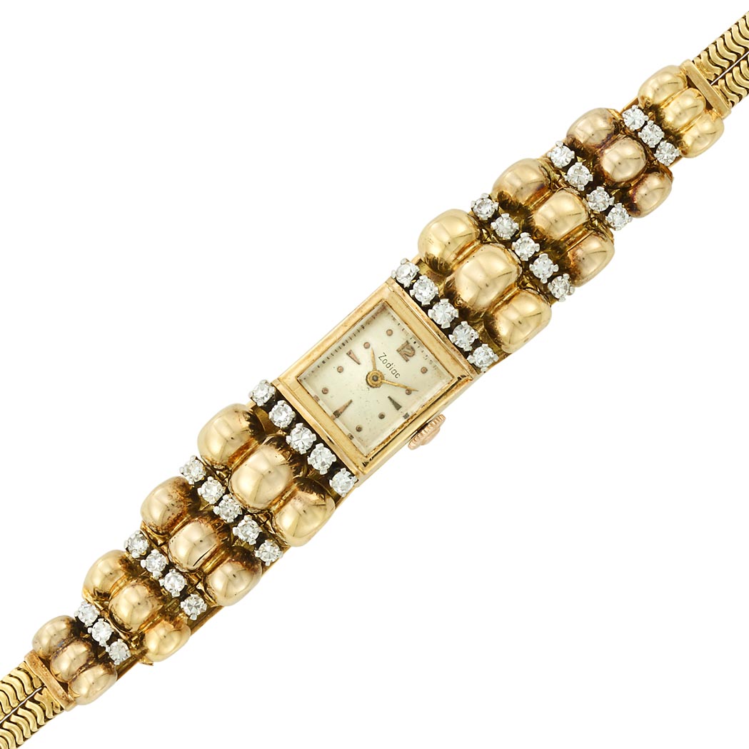 Appraisal: Lady's Double Strand Gold and Diamond Snake Chain Wristwatch Mechanical