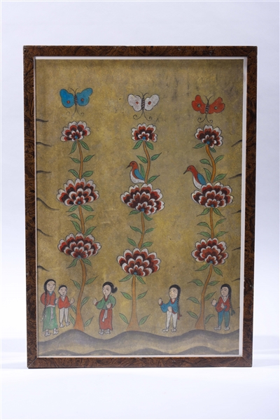 Appraisal: Korean ink and color on paper folk painting with children