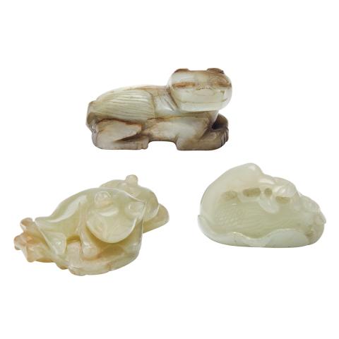 Appraisal: Three Jade Animals th th Century One rendered in the