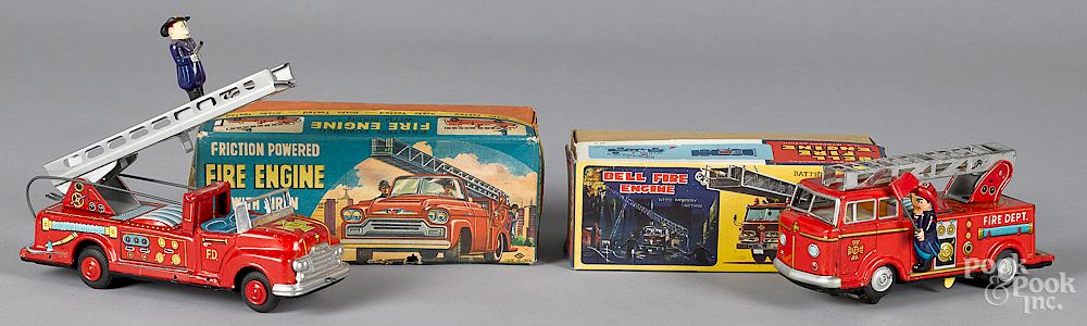 Appraisal: Two Japanese tin litho fire trucks Two Japanese tin litho