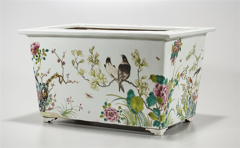 Appraisal: Chinese enameled porcelain rectangular planter with bird flower and butterfly