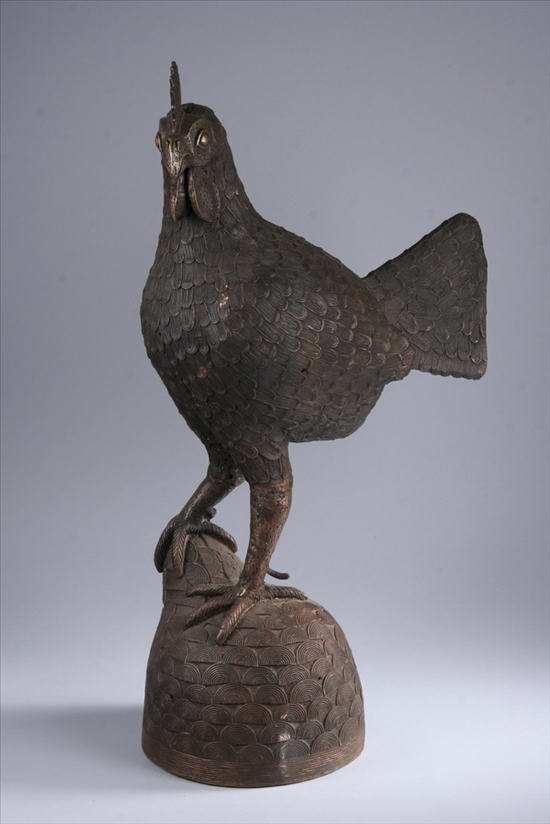 Appraisal: AKAN BRONZE MODEL OF ROOSTER th Century Standing on a